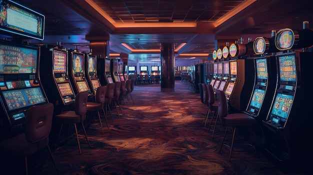 Een weelderig casino-interieur met overvloedige gokautomaten Generatieve AI
