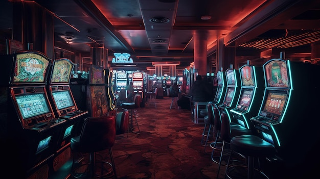 Een weelderig casino-interieur met overvloedige gokautomaten Generatieve AI