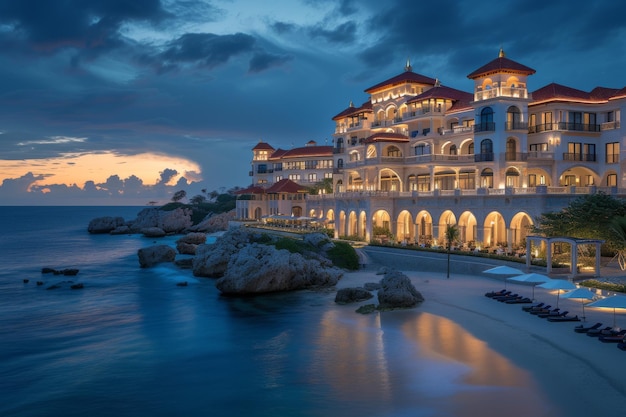 Een weelderig luxe hotel majestueus gelegen aan een ongerepte kustlijn
