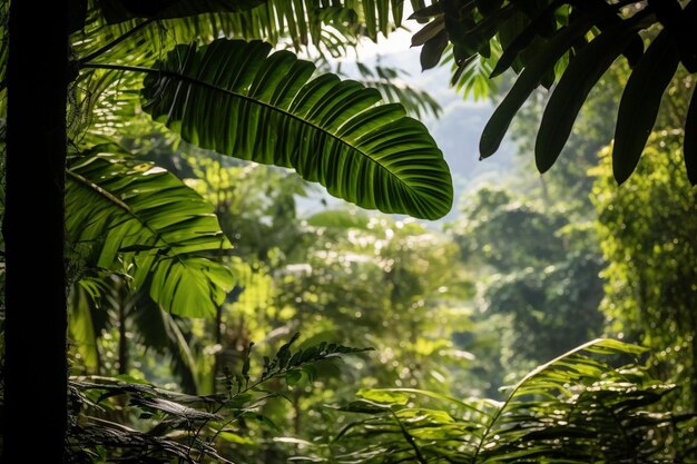 Foto een weelderige jungle met zonlicht