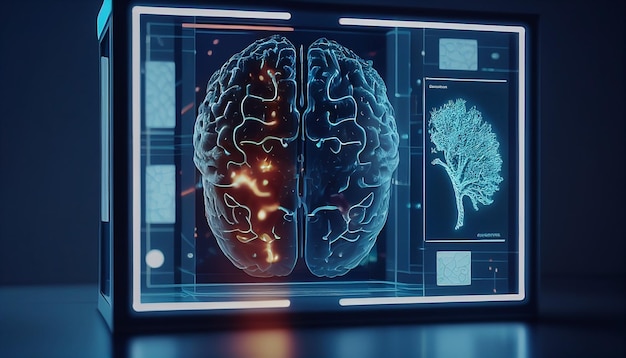 Een weergave van een brein met een boom en een brein erop