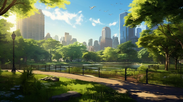 een weergave van een park met een park en een park op de achtergrond.