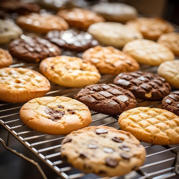 een weergave van koekjes, chocoladekoekjes en chocoladekoekjes.