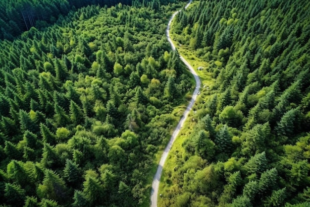 een weg door een bos met een weg die een weg er doorheen heeft