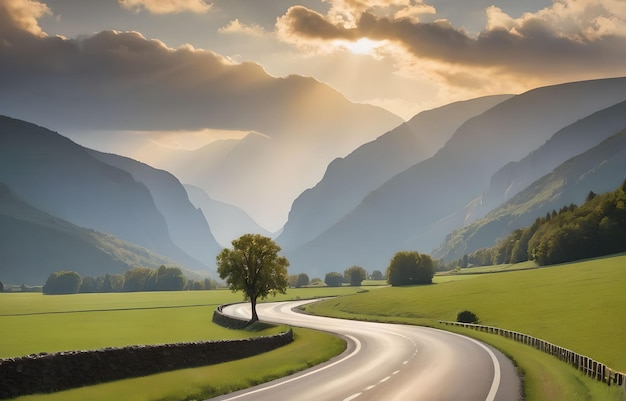 Een weg door een schilderachtig landschap