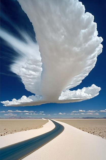 Een weg in de lucht met wolken