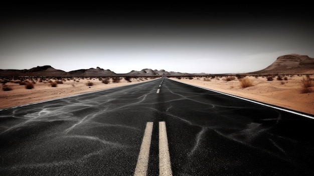 Een weg in de woestijn met de woorden airport erop
