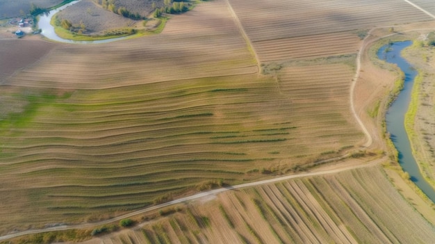 Een weg in een veld met in de verte een weggetje