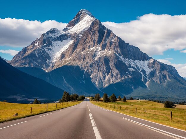 Een weg met een berg op de achtergrond