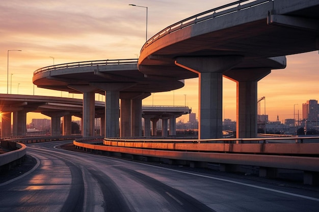 Een weg met een brug waarop "uitgang" staat.