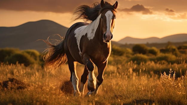 Een Welshe pony die beweegt en rust op het schilderachtige platteland en de essentie van de ongetemde natuur vastlegt