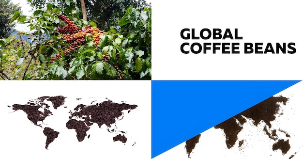 een wereld koffie wereld wordt getoond in een collage.