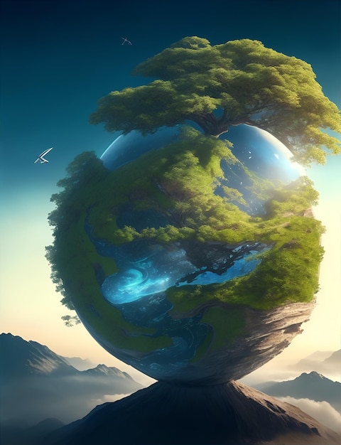 een wereld met een boom erop