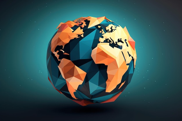 Een wereldbol met een driehoekig ontwerp waarop 'aarde' staat