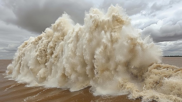 Foto een wervelende draaikolk in een snel bewegende rivier tijdens een stormachtige dag