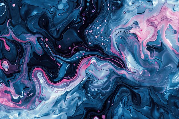Een wervelende fusie van roze, blauwe en paarse tinten creëert een abstracte marmeren achtergrond