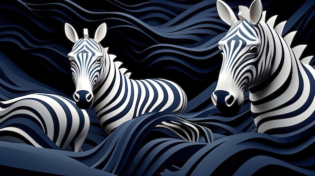 een wervelende zwart-wit foto van zebra's en cirkels in de stijl van papieren sculpturen