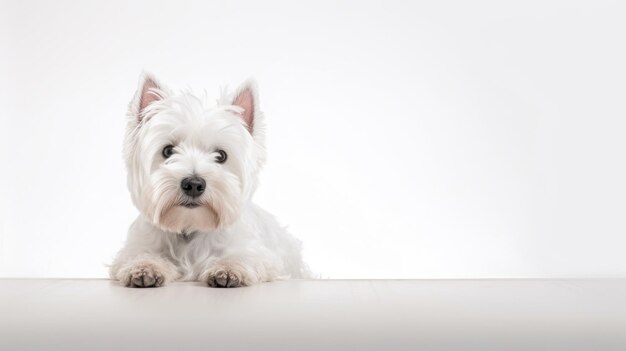 Een West Highland White Terrier-hond kijkt naar de camera.