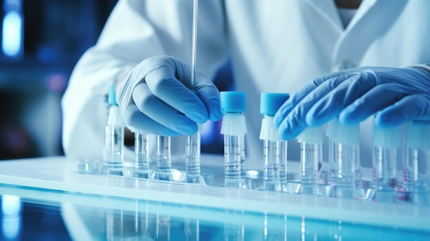 Een wetenschapper werkt met testbuizen in een laboratorium Chemische en biologische onderzoeken in het laboratorium