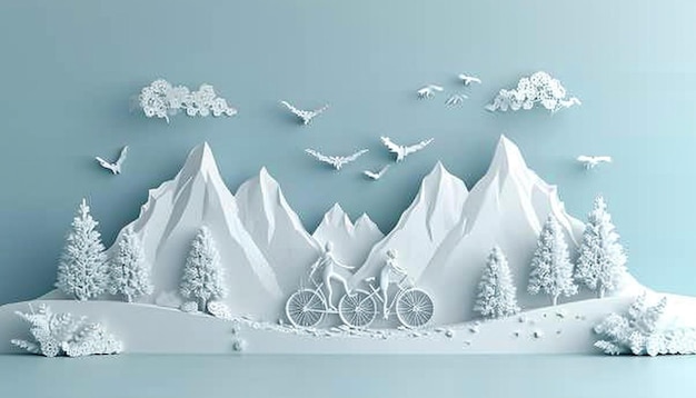 een White Day-poster met een simplistische 3D-afbeelding van een paartjesfietsrit