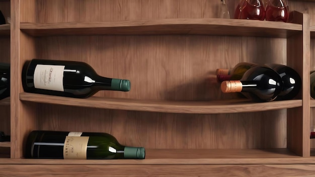 Een wijnrek met een houten plank waarop staat:
