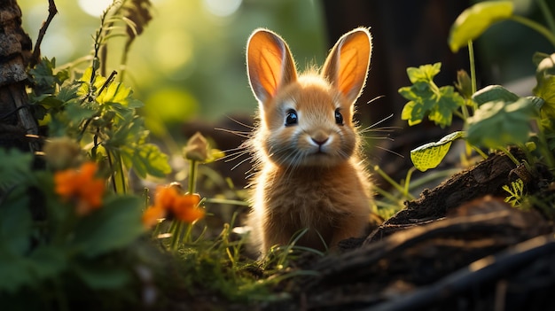 Een wild oranje konijnkonijntje met grote oren