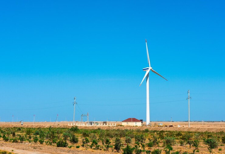 Foto een windturbine in de woestijn