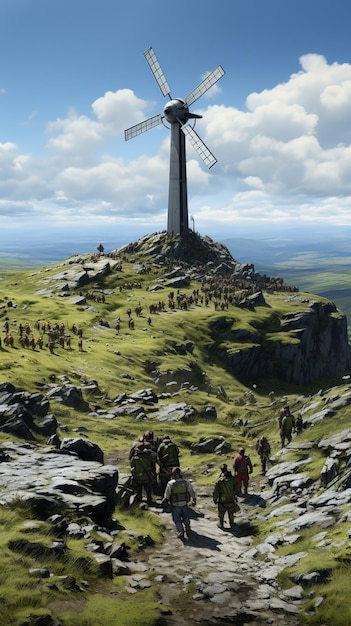 Een windturbine veld op een heuvel
