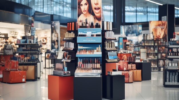 Een winkel vol met schappen met cosmetica