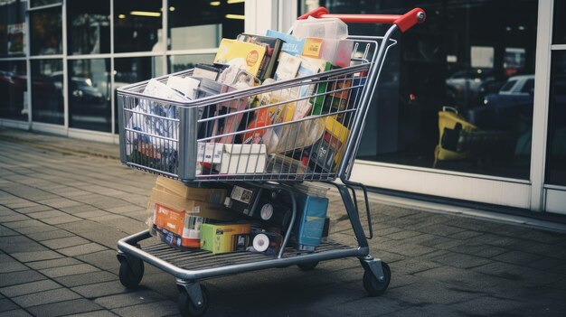 Een winkelwagentje gevuld met afgeprijsde artikelen tijdens een Black Friday-uitverkoop