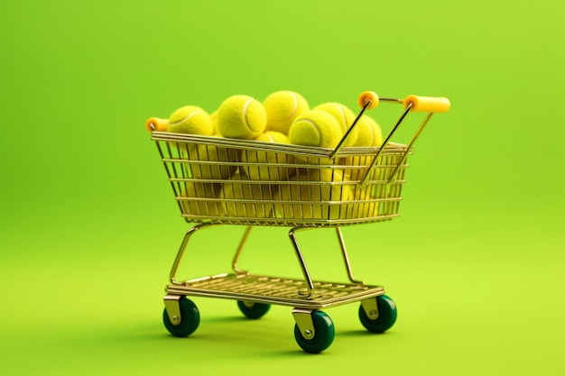 Een winkelwagentje gevuld met tennisballen