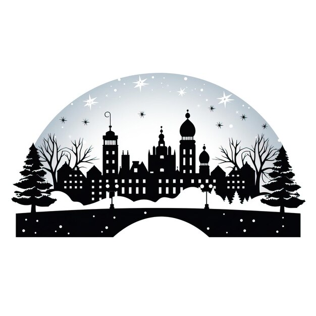 een Winter Wonderland silhouet zwarte icoon illustratie sterren achtergrond 2024 nieuwjaars kerstkaart