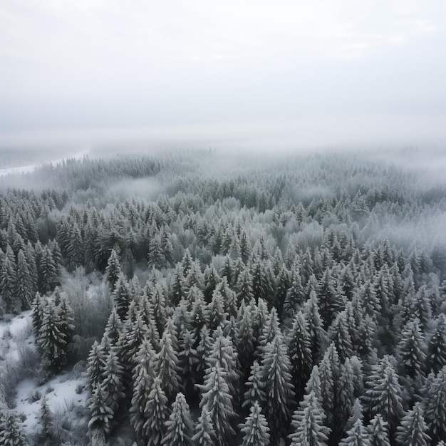 Een winterbos van boven.