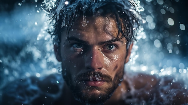Een winterfoto van een man op bevroren water Generatieve AI