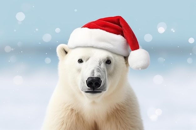 Een winterijsbeer met een feestelijke kerstmuts, schattig vakantieseizoendier