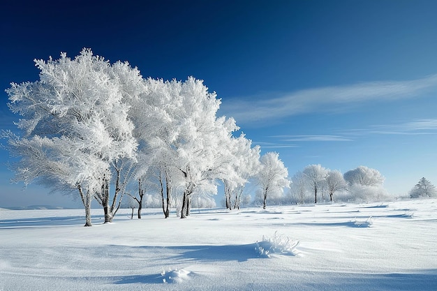 Een winterlandschap met bomen die sneeuw verbergen generatieve AI