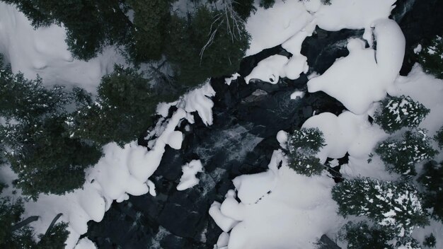Een winters tafereel met sneeuw op de grond en een rivier