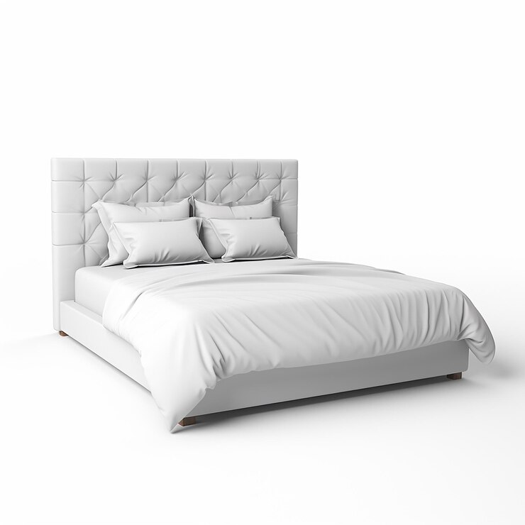 Foto een wit bed met witte lakens en witte kussens