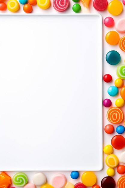 een wit bord met een kleurrijk assortiment kleurrijke snoepjes erop.