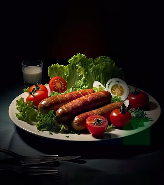 Foto een wit bord met hotdogs en groenten png transparent generative ai