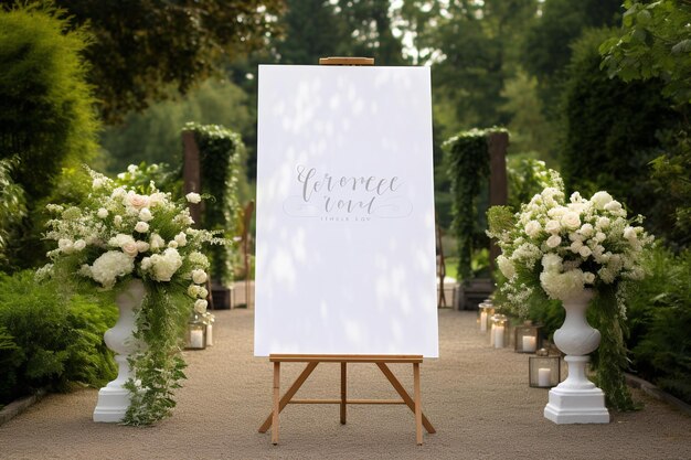 Een wit canvas voor een bruiloft met bloemen