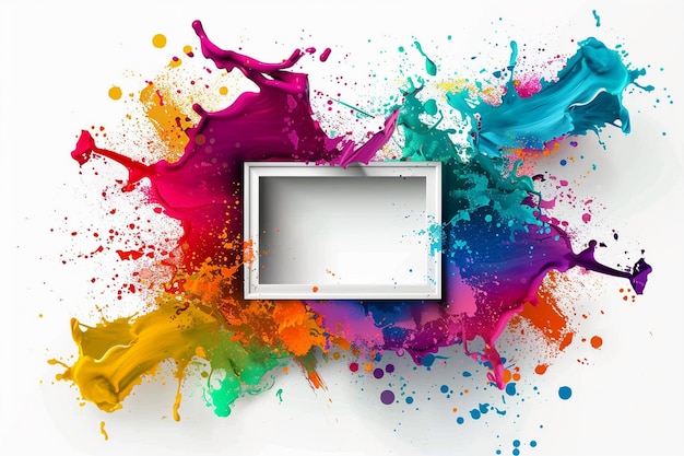 een wit frame met een wit frame en kleurrijke aquarellen