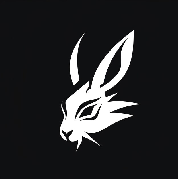 Foto een wit konijn met een wit gezicht en oren op een zwarte achtergrond.