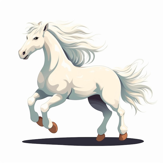 Een wit paard met lange manen rent.