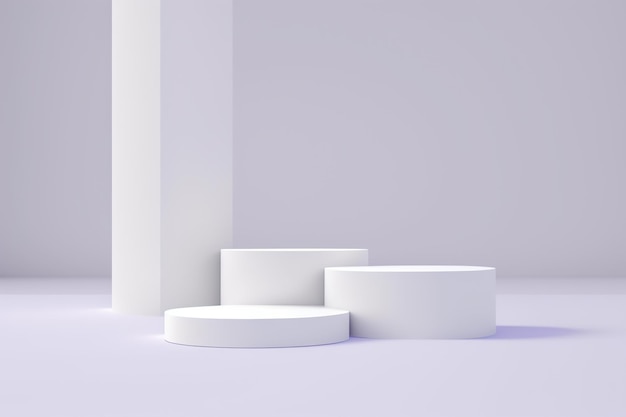 Een wit platform met daarop vier ronde witte objecten.
