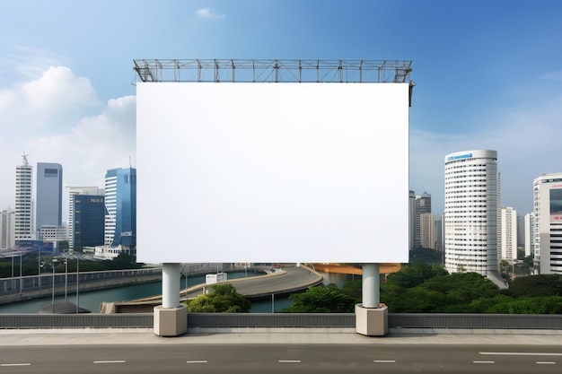 Een wit reclamebord staat leeg tegen de achtergrond van een stadslandschap overdag van Singapore 3D-rendering is een vooraanzicht van een straatreclameposter, perfect voor marketingcommunicatie en promotie