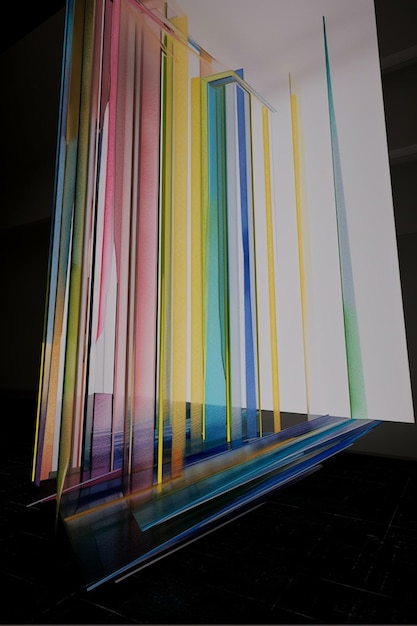 Een wit schilderij met kleurrijke lijnen erop
