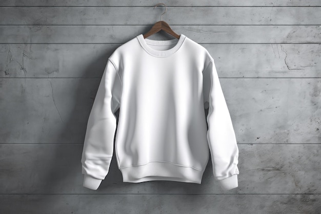 Een wit sweatshirt dat aan een houten muur hangt