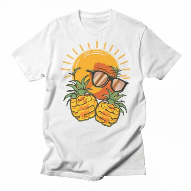 een wit t-shirt met een zonnebril en een zonnbril erop