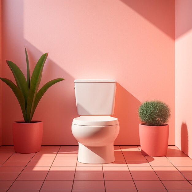 Foto een wit toilet op een roze vloer.